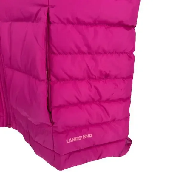 Lands End Down Goose Feather Hot Pink Fuschia Puffer Padded Vest Jacket Large - Picture 2 of 8